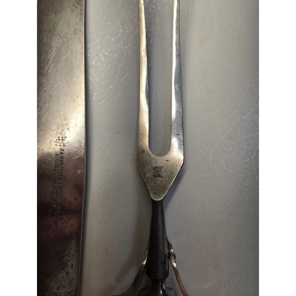 VTG Antique J. A. Henckels Sterling Silver Meat Carving Set Horn Knife Fork
